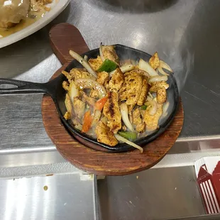 a skillet of food