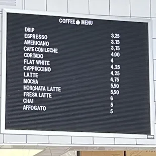 Coffee Menu