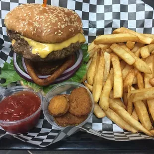 a burger and fries