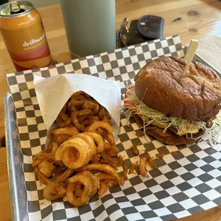 Curly Fries and Cheese Burger
