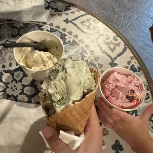 Grandma's favorite (mint chocolate chip), maple bacon , and strawberry starburst