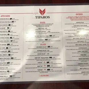 the menu of the restaurant