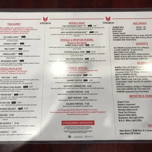 sushi and sashimi, menu