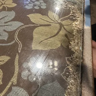 This place is disgustingly dirty. Look under the glass on this "clean" table!! So so gross. All the tables look this way.