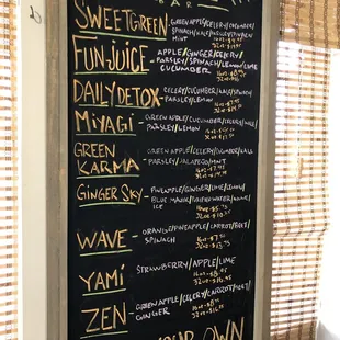 Juice menu