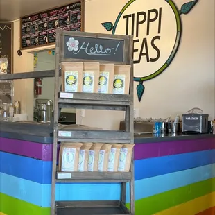 a display of tea bags
