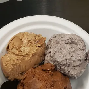The ice cream flight with blueberry ginger, coconut milk chocolate, and sea salt chocolate
