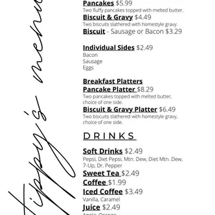 a menu for breakfast