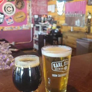 a pint and a glass of beer