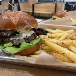 a burger and fries