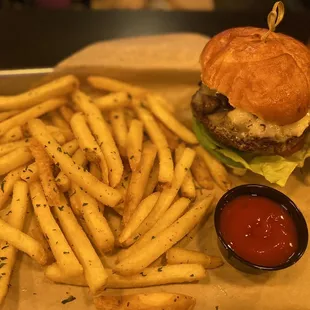 The Experience burger... amazing goodness, mushrooms, goat cheese, herbs, special sauce with exceptional beef burger.