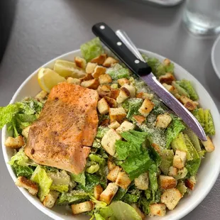 Caesar salad added salmon