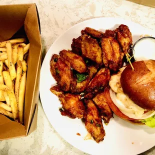 Honey Sriracha wings &amp; Chicken Scratch sandwich