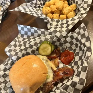 two baskets of food on a table