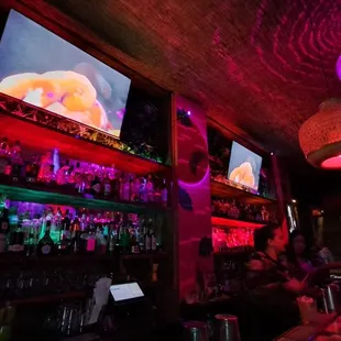 a bar with neon lights