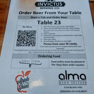 Table number &amp; QR code