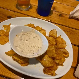 a plate of chips and dip