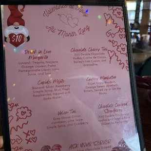 February Themed Drink Menu