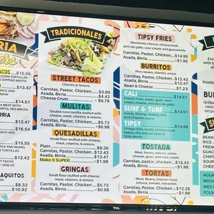 Updated/current menu , different than the Yucaipa location.