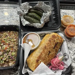 Birria Burrito Traditional Ceviche Tostada