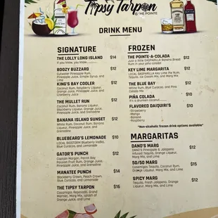 Drink menu