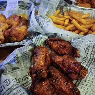 chicken wings and french fries