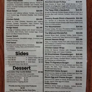 a menu for a restaurant