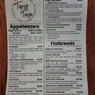 a menu for applebeezers