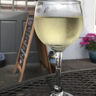 Cold glass of wine; so refreshing on a warm evening!
