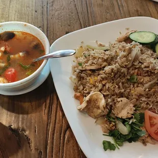 Tom yum soup and pineapple fried rice