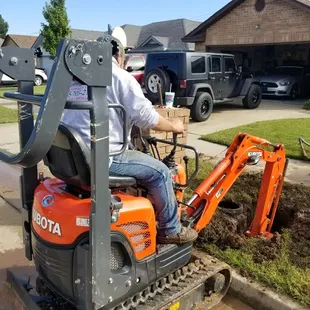 Saturday work!! Zeke is making acces to repair leak at water meter. Call Tiptons Plumbing and Sewer day or night when you need service!!