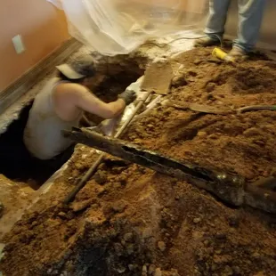 Working on slab leak on interior of the home