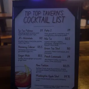 Cocktail list