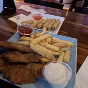 Lumpia and lemon chicken strips