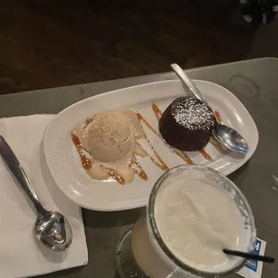 chocolate lava cake , pecan ice cream