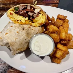 Breakfast burrito from the brunch menu.