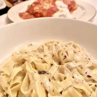 truffle fettuccini and veal parm.