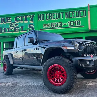 Jeep Gladiator Lifted on Black Rhino wheels. All done in house