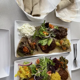 two plates of food on a table