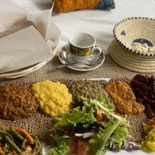 Vegan Combination Platter for 1 Injera(bread) Ethiopian Coffee  Popcorn
