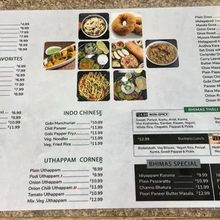 the menu of the restaurant
