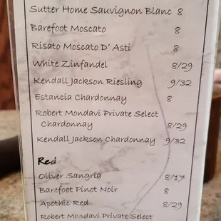 Menu - Table menu, All the wines