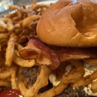 Jalapeño popper burger and Onion Tanglers
