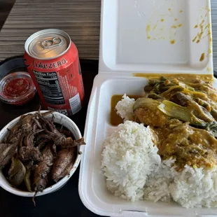 Kare-Kare ( tripe on peanut sauce )and Adobong Pusit ( squid)