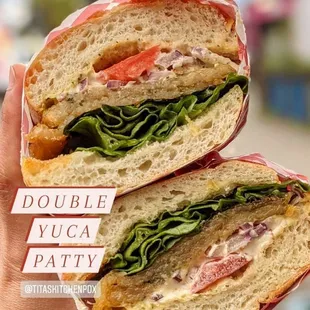 a double yuca patty sandwich