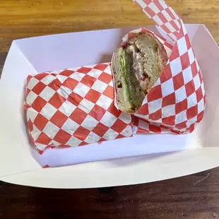 Yuca sandwich with spicy option: very satisfying.