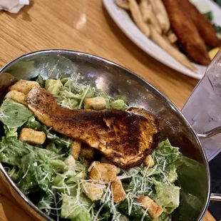 Cesar salad with blackened salmon