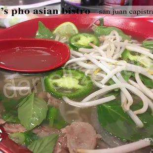 Special Combo Pho ($8.50) Brisket, rare beef and meatball - Broth, good flavor, a bit salty; seen better meat, so-so portions