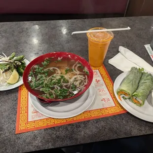 Brisket Pho &amp; Shrimp Spring Rolls + Thai Tea