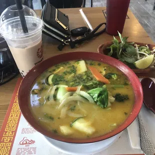 Yellow curry ramen soup with tofu